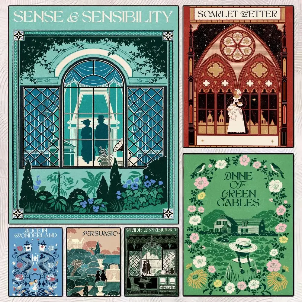 Vintage Collectible Posters - ภาพวาดวินเทจ คอลเลกชันงานเขียนพู่กัน ภาพพิมพ์บนผ้าแคนวาส ตกแต่งผนังห้องสไตล์โมเดิร์น ห้องนอน คาเฟ่