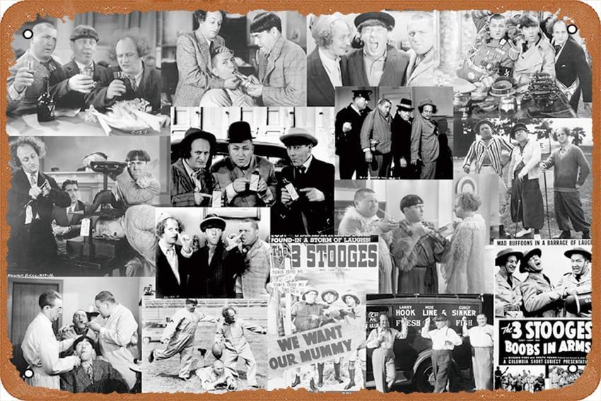 Vintage Collectible Posters - ชุดป้ายโลหะตกแต่งผนัง ทรี สตูจส์ โปสเตอร์วินเทจตลก สำหรับคาเฟ่ บาร์