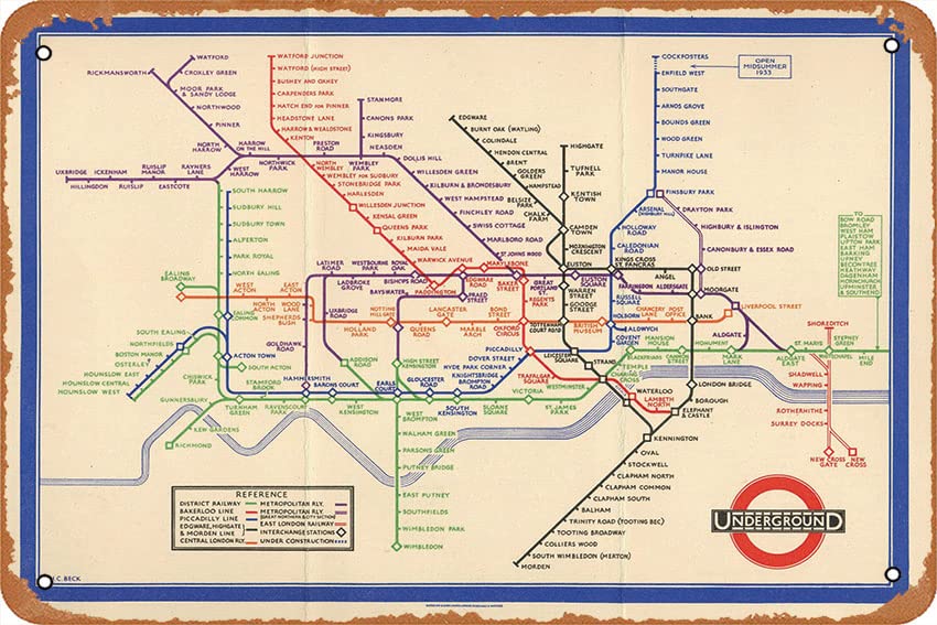 Vintage Collectible Posters - โปสเตอร์แผนที่รถไฟใต้ดินลอนดอนยุคเรโทร (1933) – โปสเตอร์วินเทจ ของสะสม ป้ายสังกะสี