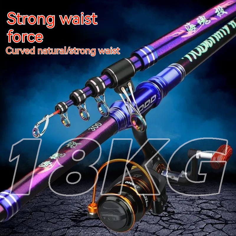 Developing Tank Reel - คันเบ็ดตกปลาที่แข็งเป็นพิเศษยาว2.1-4.5เมตรคันเบ็ดคาร์บอนและรอกทะเลคันเบ็ดยาวตกปลาแบบยืดหดได้สีเงิน