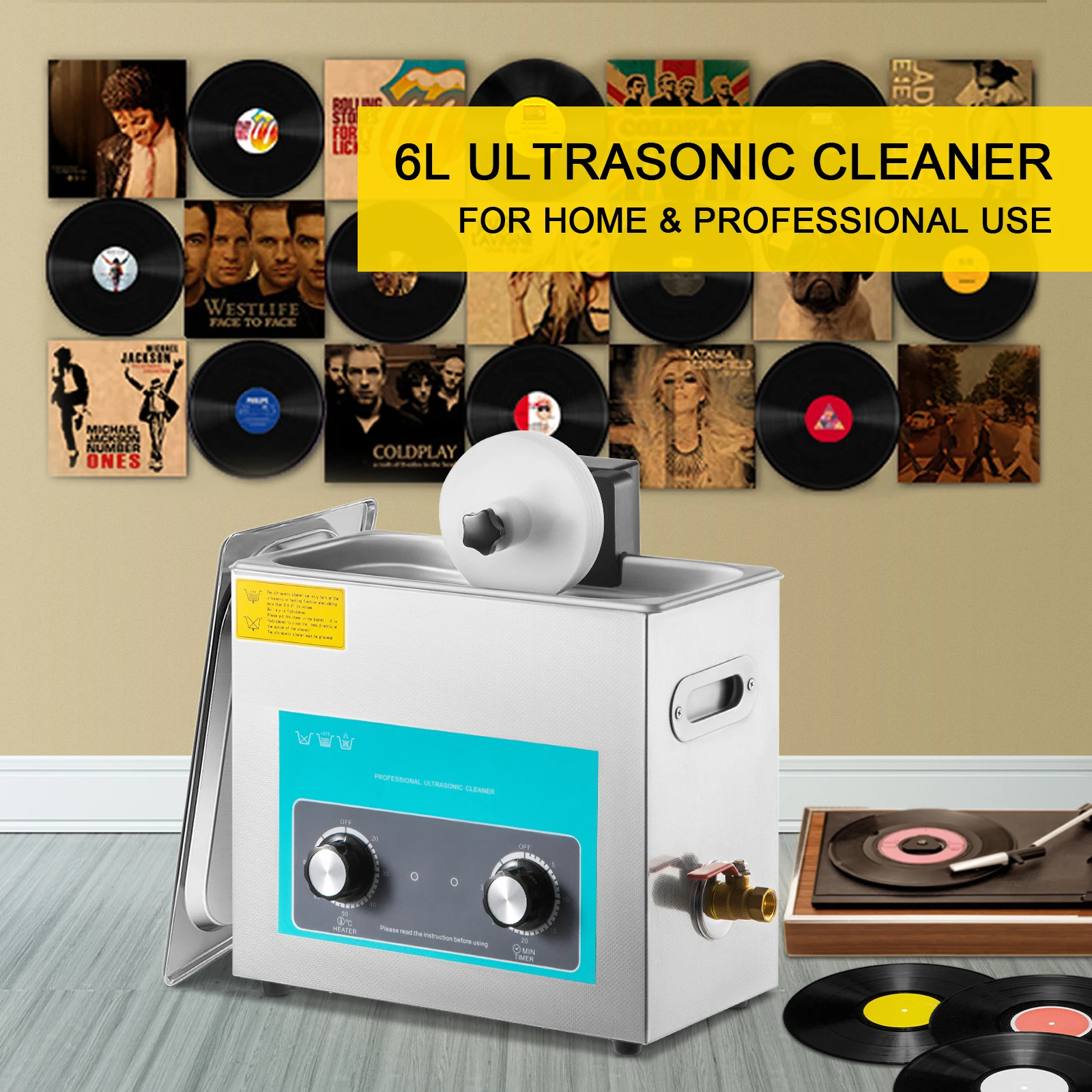 Vinyl Record Cleaner - เครื่องทำความสะอาดแผ่นเสียงอัลตราโซนิก SIHAO 6L พร้อมปุ่มควบคุม 180W เครื่องซักผ้าขนาดเล็กอัลตราโซนิกสำหรับทำความสะอาดคอนแทคเลนส์
